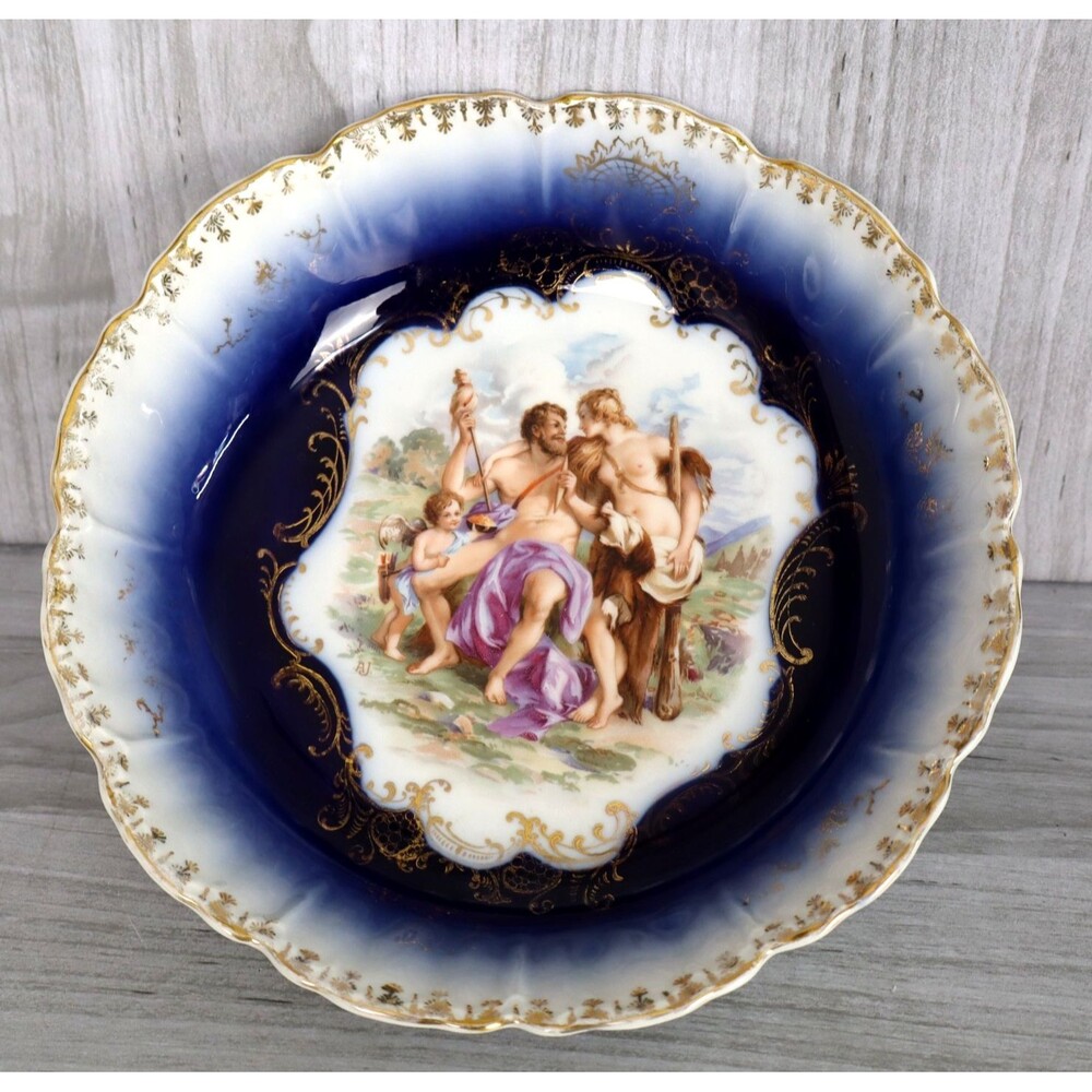 ROYAL BAVARIAN GERMANY PMB FLOW BLUE ZEUS & HERRA DECORATION 9" SERVING BOWL